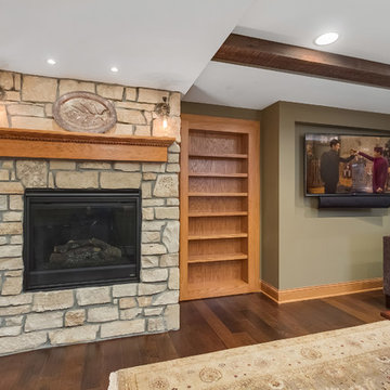 Basement TV Fireplace and Hidden Bookcase
