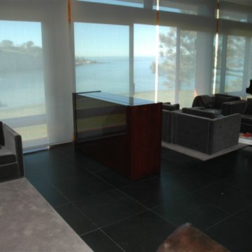 Beautiful ocean view in La Jolla also has a TV hidden inside high gloss furnitur