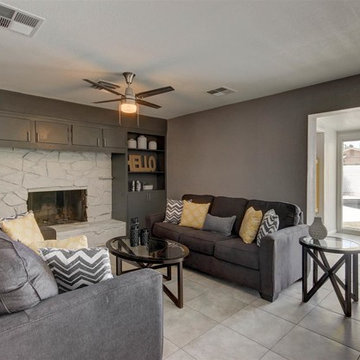 Belleview - Family Room With Painted White Stone Fireplace
