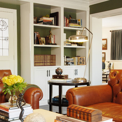 Elegant family room photo in Los Angeles with green walls