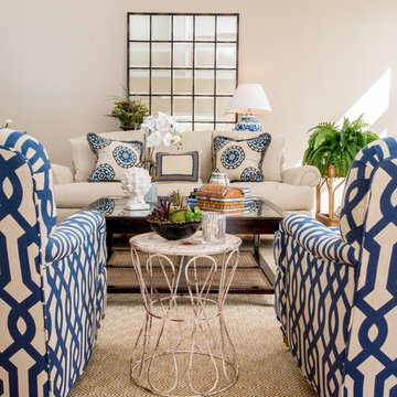 Blue and cream family room