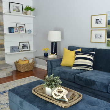 Blue and yellow family room