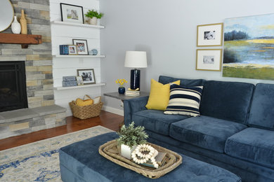 Blue and yellow family room