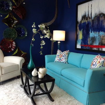 Blue/Aqua/White living room