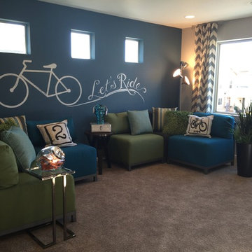 Blue Family Room Loft with Bicycle Graphic