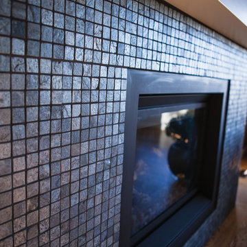 Blue Metallic Mosaic Tile Gas Fireplace