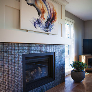 Blue Metallic Mosaic Tile Gas Fireplace