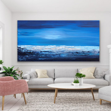 Blue shore 72x36 inches Large Modern Contemporary Coastal Painting Custom ORDER