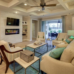 Example of a transitional family room design in Miami