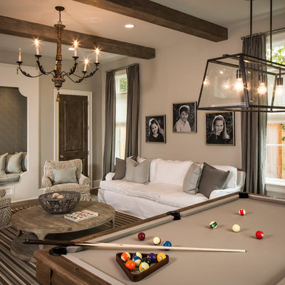 Mid-sized elegant enclosed carpeted and multicolored floor family room photo in Houston with beige walls, no fireplace and no tv