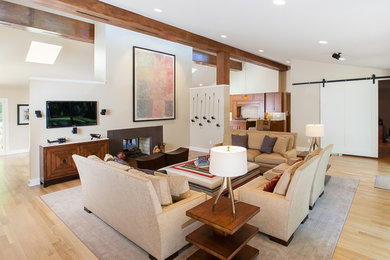 Inspiration for a contemporary family room remodel in Detroit