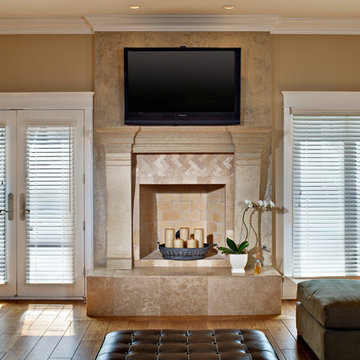 Family Room with Limestone Fireplace