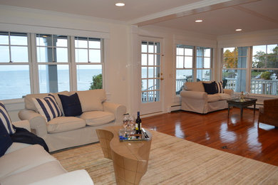 Inspiration for a large coastal family room remodel in Providence