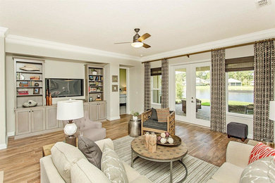 Example of a transitional family room design in Jacksonville