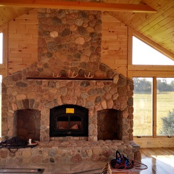 Cobble stone fireplace