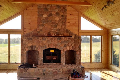 Cobble stone fireplace