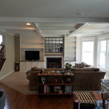 Coffered ceiling and family room cabinetry