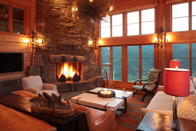 Mountain style family room photo in Denver