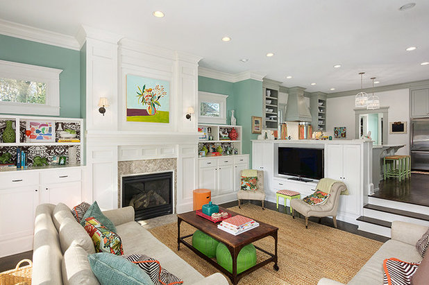 Transitional Family Room by Colordrunk Designs