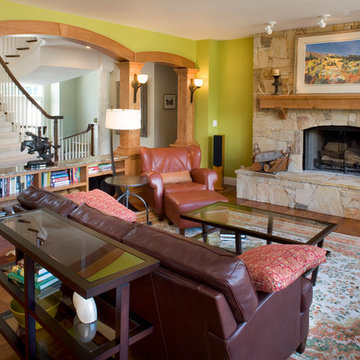 Columns, arches and stone in the family room
