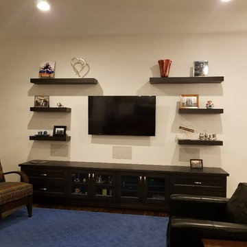 component cabinet and floating shelves