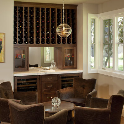 Inspiration for a contemporary family room remodel in San Francisco with a bar and beige walls