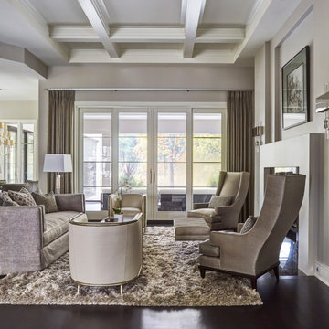 Contemporary Family Room With Coffered Ceiling in Mettawa Illinois