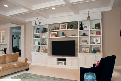 Mid-sized trendy family room photo in Baltimore with a media wall