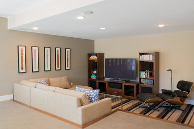 Example of a transitional family room design in Los Angeles