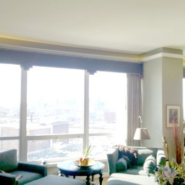 Cornices and draperies in a high rise apartment