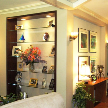 Custom Bookcase, Floating Glass Display Shelves,