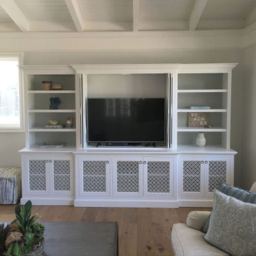 Custom Built-in Media TV Entertainment Center White Coastal Cabinetry