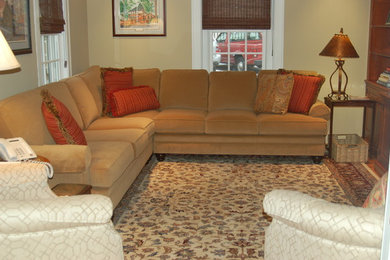 Custom upholstered sectional for home entertainment room.