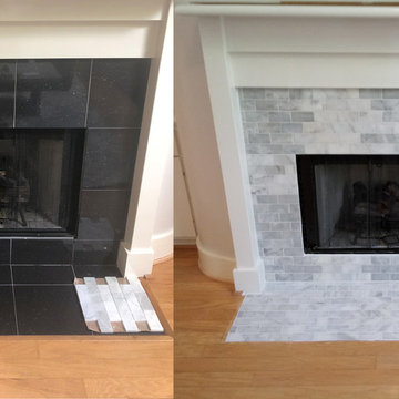 Marble Subway Tile Fireplace