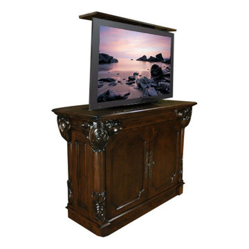 De Liz hand Carved TV lift furniture, US made TV lift cabinets by Cabinet Tronix