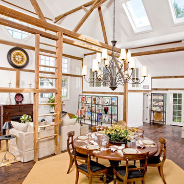 Dining and living room of the remodeled barn in Bucks County