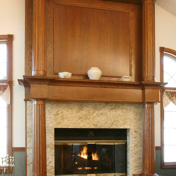 Double high mantel with fluted round columns