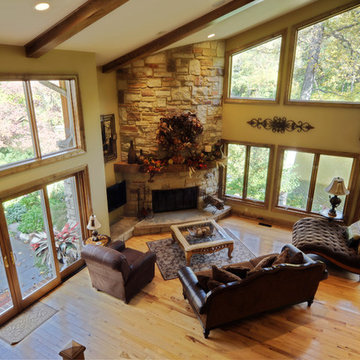 Expansive Family Room with Stone Fireplace