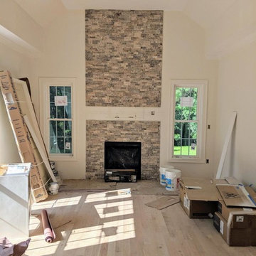 Fabulous stacked stone fireplace wall...almost there!