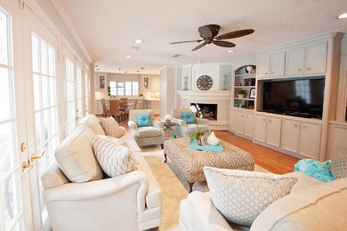 Example of a transitional family room design in Houston