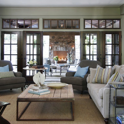 Family room - traditional carpeted family room idea in Atlanta