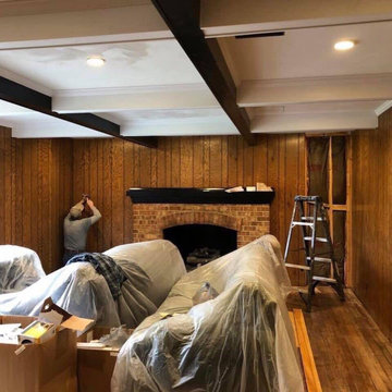 Family Room Renovation - Before Photo - 1976 Wood Paneling Transformation