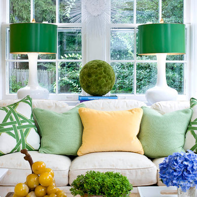 Family room - traditional family room idea in DC Metro with white walls