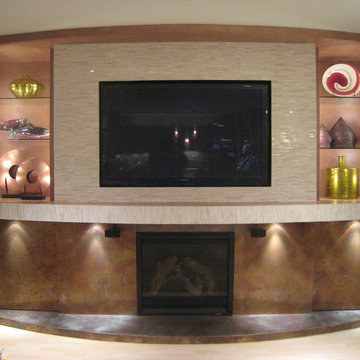 Family Room TV and Fireplace Wall With Hidden Storage