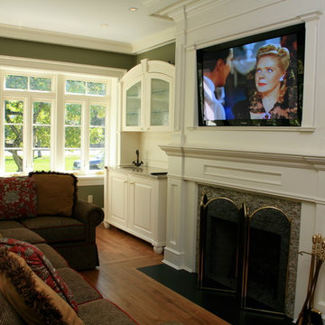 Family Room TV Mounted over Fireplace - Chatham, NJ