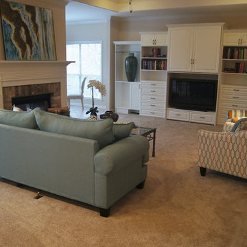 Family Room - two focal points, fireplace, bookcases