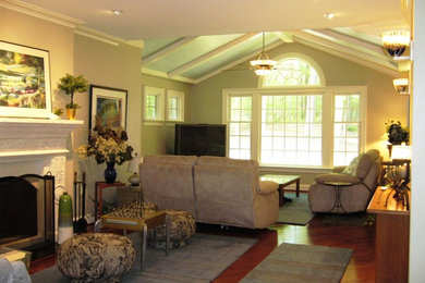 Family Room with Blue Beadboard Ceiling, Lighting Designs.jpg