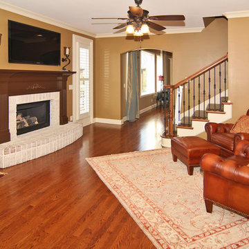 Family Room with Brick Fireplace