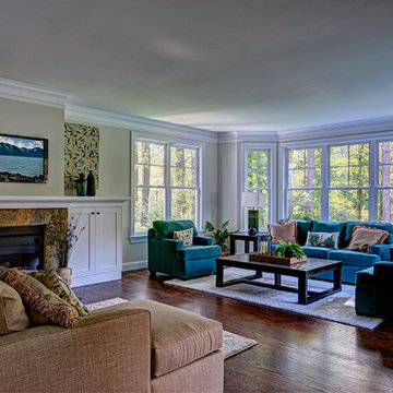 Family Room with Fireplace and Wall of Windows