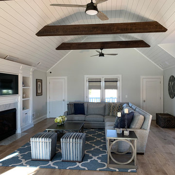 Family Room with Plank Ceiling